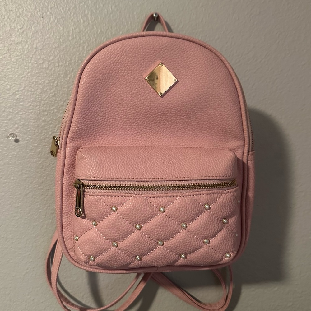 Claire’s Pink Mini Backpack with Quilted Pearl Detail